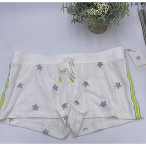 PJ Salvage‎ White Pajama Shorts Intimates Silver Stars and Neon Sides Sz M